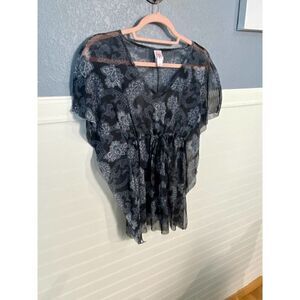 Sweet Pea Black/Gray Dolman Short Sleeve Sheer Tie Waist Blouse Women's OS
